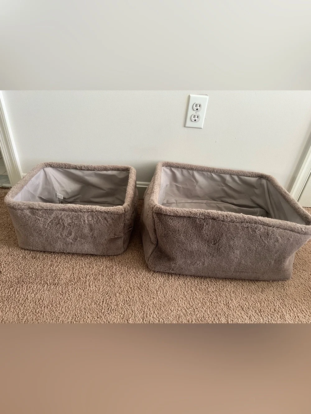 Plush Fabric Storage Bins - Set of 2 in Taupe